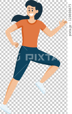 Happy Woman Exercise, Healthy Lifestyle, Flat Design Cartoon 128698675