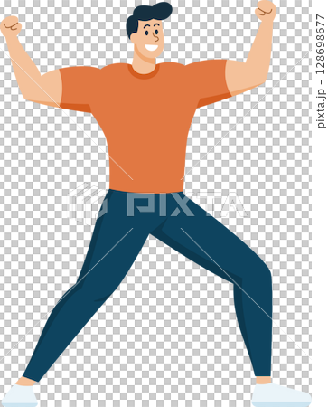 Happy Man Exercise, Healthy Lifestyle, Flat Design Cartoon Happy Man Exercise, Healthy Lifestyle, Flat Design Cartoon 128698677