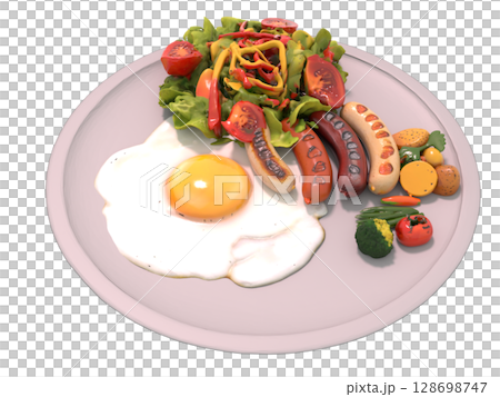 Fried eggs for breakfast in cafes, coffee shops, and at home 128698747