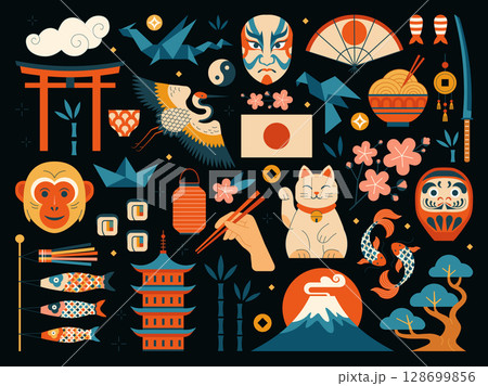 Explore Japan Design Elements and Icons Set Explore Japan Design Elements and Icons Set 128699856