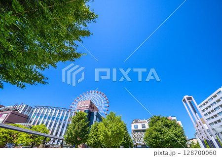 日本の横浜都市景観 センター北駅や都築阪急の観覧車などを望む 日本の横浜都市景観 センター北駅や都築阪急の観覧車などを望む 128700060
