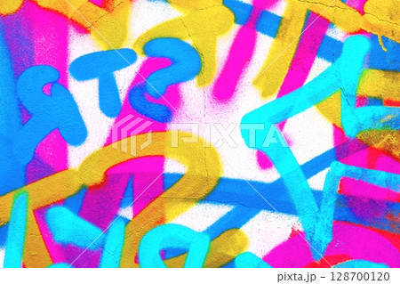 Vibrant Graffiti Art in Neon Blue, Pink, Yellow for 80s Urban Street Style Vibrant Graffiti Art in Neon Blue, Pink, Yellow for 80s Urban Street Style 128700120