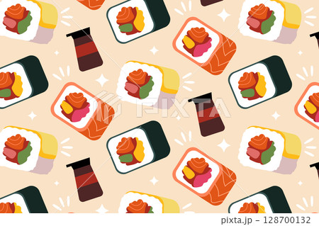 Flat Traditional Japanese Sushi Pattern 128700132