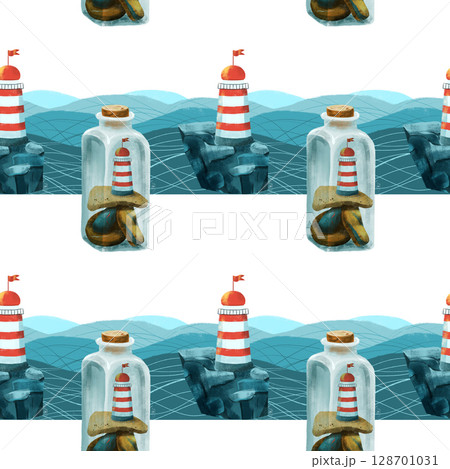 seamless pattern on the theme of ocean, sea - illustrations for your design 128701031