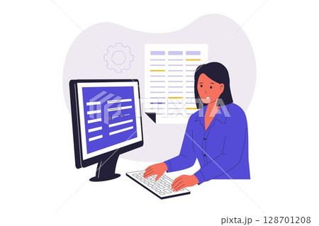 Data Entry Operator Working on Computer 128701208