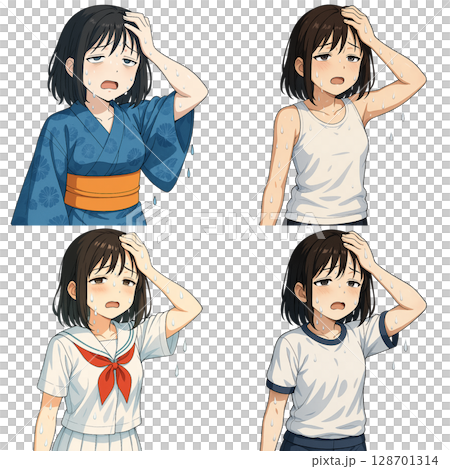 [Heat stroke prevention and dehydration] A collection of materials using anime-style characters to warn people No. 2 128701314