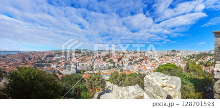 Lisbon view from Castelo de Sao Jorge panoramic Lisbon view from Castelo de Sao Jorge panoramic 128701593
