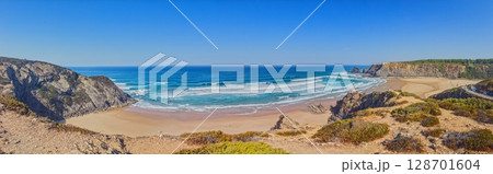 Bordeira beach and ocean view from dunes Bordeira beach and ocean view from dunes 128701604