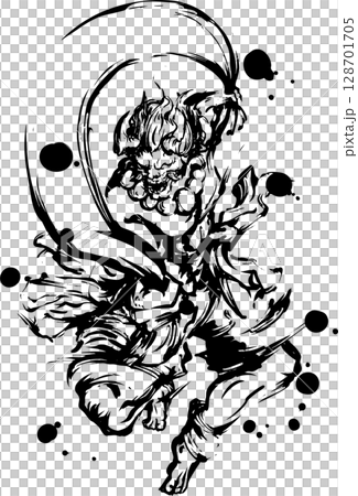 風神の墨絵イラスト 風神の墨絵イラスト 128701705