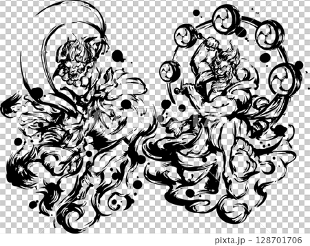 Wind and Thunder Gods ink painting illustration Wind and Thunder Gods ink painting illustration 128701706