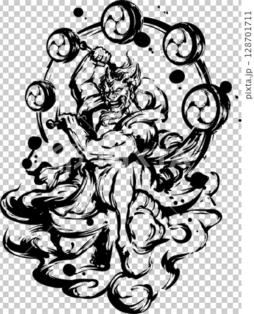 雷神の墨絵イラスト 雷神の墨絵イラスト 128701711