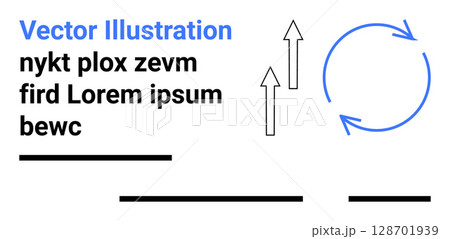 Vertical arrows indicate upward movement next to text elements with lines and a circular arrow indicating loop. Ideal for workflow, presentations, infographics, reports, tutorials, websites 128701939