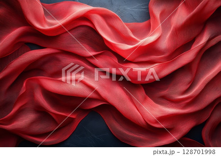 Flowing Red Silk Fabric On Dark Surface 128701998
