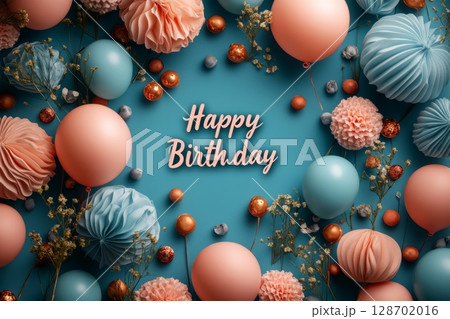 Peach And Blue Birthday Balloon Theme Peach And Blue Birthday Balloon Theme 128702016