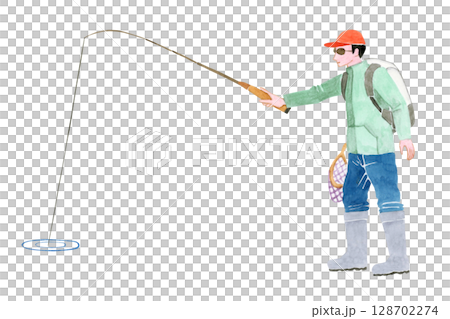 Stream fishing, river fishing, fishing, people, watercolor illustration Stream fishing, river fishing, fishing, people, watercolor illustration 128702274