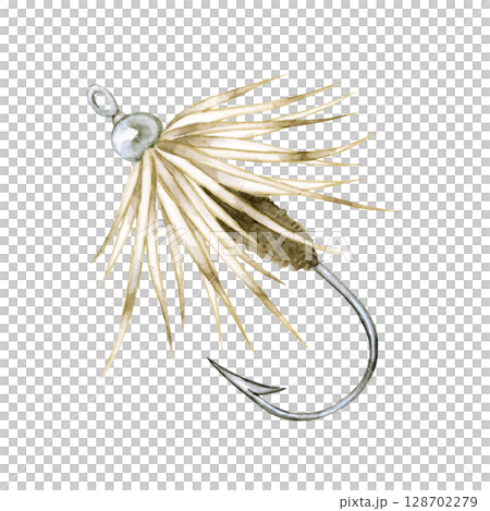 渓流釣り 川釣り 魚釣り 毛鉤　水彩 イラスト 128702279