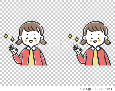 Girl making OK sign, upper body, vector 128702564