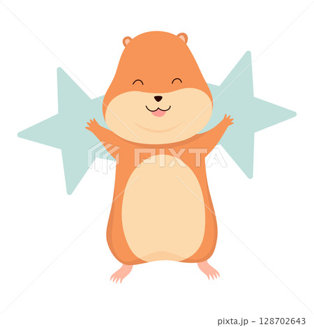 Cartoon hamster. Fluffy domestic pet, funny rodent. Happy home rodent animal. Vector illustration isolated on white background Cartoon hamster. Fluffy domestic pet, funny rodent. Happy home rodent animal. Vector illustration isolated on white background 128702643