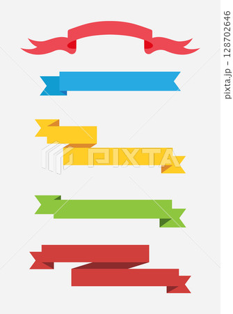 Different retro ribbons set. Icons collection on white background. Curved textile symbols. Flat vector isolated banners 128702646