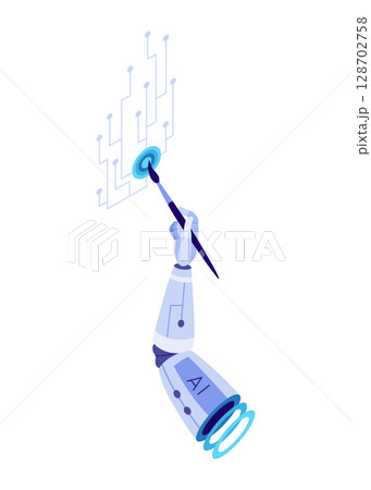 Isometric artificial intelligence icon. Digital robots technology. Ai technology web banner element. Deep learning machine, digital concept. Isolated vector illustration 128702758