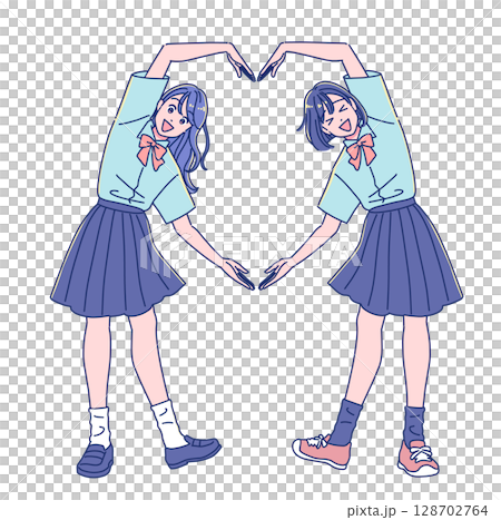 Two female students making a heart pose 128702764