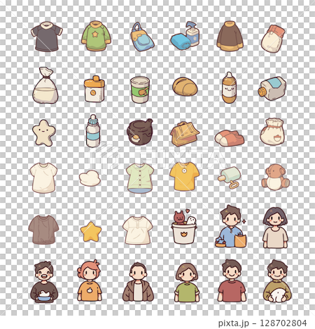 36 個育兒和嬰兒產品圖示和插圖 128702804