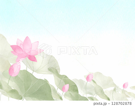 水彩で描いた蓮の背景イラスト 128702878