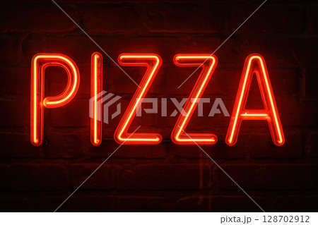 Bright Red Neon Pizza Sign 128702912