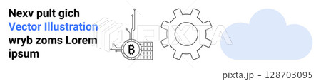 Circuitry within a microchip, a cogwheel gear, and a cloud symbol. Ideal for tech, digital transformation, networking, cloud computing, innovation, digital marketing, and IT solutions. Landing page 128703095