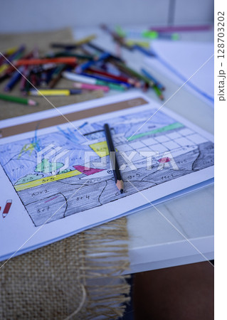 Close up coloring with pencils 128703202