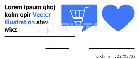 Shopping cart inside speech bubble, simple heart icon, placeholder text. Ideal for e-commerce, online shopping, customer satisfaction, product review, website design, mobile applications, marketing Shopping cart inside speech bubble, simple heart icon, placeholder text. Ideal for e-commerce, online shopping, customer satisfaction, product review, website design, mobile applications, marketing 128703735