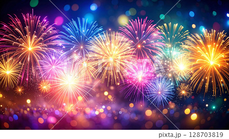 夜空を彩る華やかな花火の背景素材 128703819