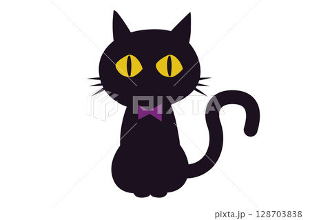 黄色い目と蝶ネクタイのハロウィン黒猫イラストº 黄色い目と蝶ネクタイのハロウィン黒猫イラストº 128703838