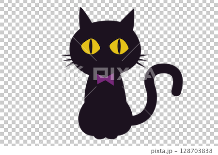 黄色い目と蝶ネクタイのハロウィン黒猫イラストº 黄色い目と蝶ネクタイのハロウィン黒猫イラストº 128703838
