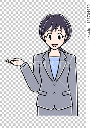A suit-wearing office lady (upper body) giving a tour A suit-wearing office lady (upper body) giving a tour 128704470