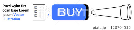Buy button, shopping list icon, and telescope. Ideal for e-commerce, shopping, market research, advertising, user interface design, product discovery, online retail. Landing page Buy button, shopping list icon, and telescope. Ideal for e-commerce, shopping, market research, advertising, user interface design, product discovery, online retail. Landing page 128704536