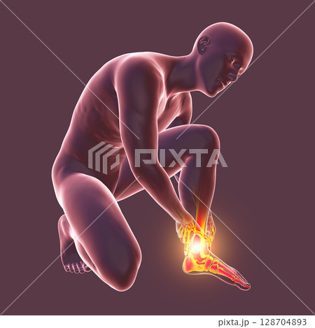 Foot and ankle pain, conceptual 3D illustration. Foot anatomy Foot and ankle pain, conceptual 3D illustration. Foot anatomy 128704893