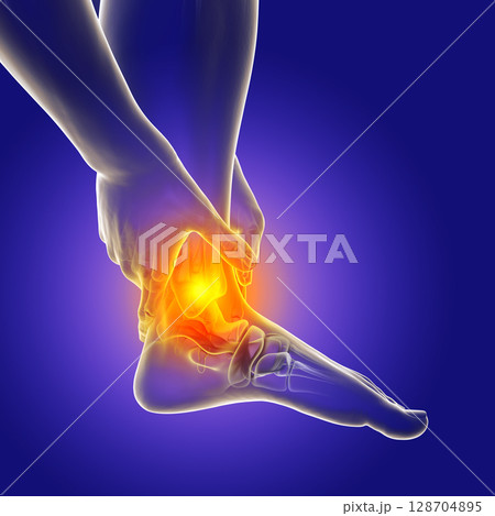 Foot and ankle pain, conceptual 3D illustration. Foot anatomy 128704895