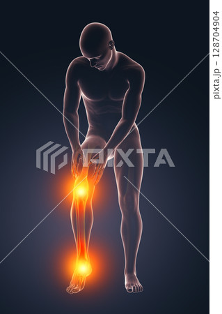 Foot and knee pain, 3D illustration Foot and knee pain, 3D illustration 128704904