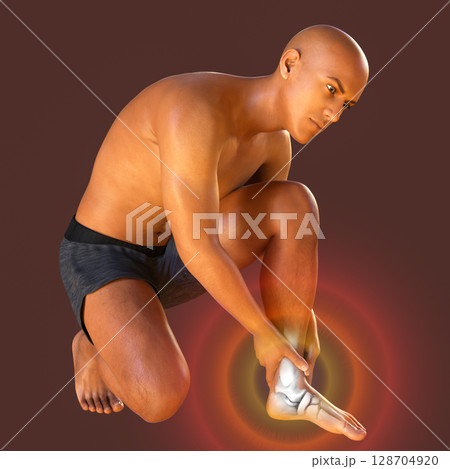 Foot and ankle pain, conceptual 3D illustration. Human anatomy Foot and ankle pain, conceptual 3D illustration. Human anatomy 128704920