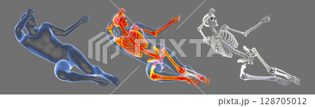 Male body in a bad feeling position, illustration 128705012