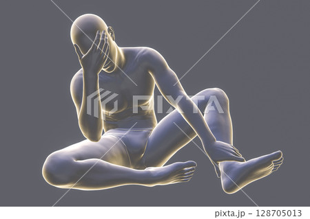 Male body in unhappy frustrated pose, conceptual 3D illustration 128705013