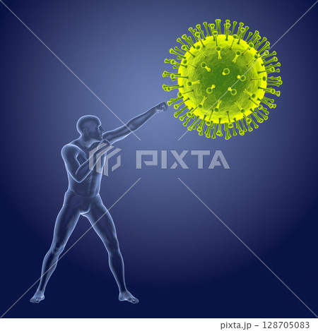 Fighting a virus, conceptual illustration 128705083