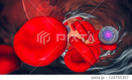 Red blood cells, blood flow, 3D illustration Red blood cells, blood flow, 3D illustration 128705307