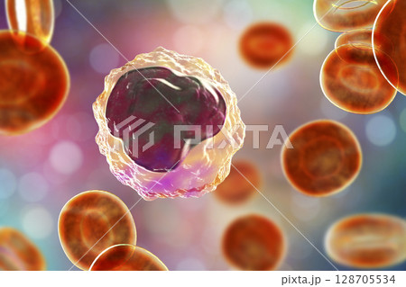 Monocyte surrounded by red blood cells Monocyte surrounded by red blood cells 128705534