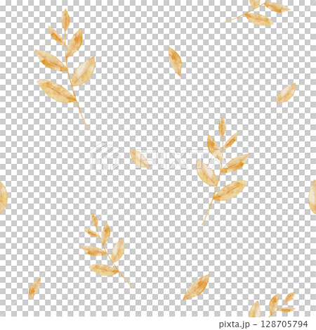Watercolor seamless pattern with scattered Autumn Branches and yellow Leaves. Illustration of fall background for textile design or wrapping paper. Botanical backdrop for seasonal stationery. Watercolor seamless pattern with scattered Autumn Branches and yellow Leaves. Illustration of fall background for textile design or wrapping paper. Botanical backdrop for seasonal stationery. 128705794