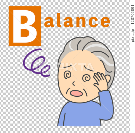 一位老人正在做中風「平衡」的 BEFAST 檢查的插圖 一位老人正在做中風「平衡」的 BEFAST 檢查的插圖 128705891