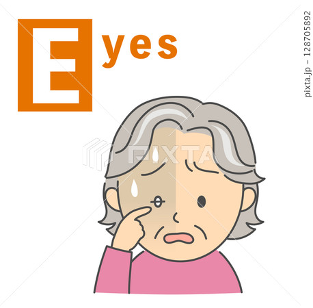 脳卒中のBEFASTチェック「Eyes」シニア女性のイラスト 128705892