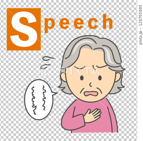 脳卒中のBEFASTチェック「Speech」シニア女性のイラスト 脳卒中のBEFASTチェック「Speech」シニア女性のイラスト 128705895