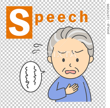 Stroke BEFAST check "Speech" illustration of a senior man 128705896